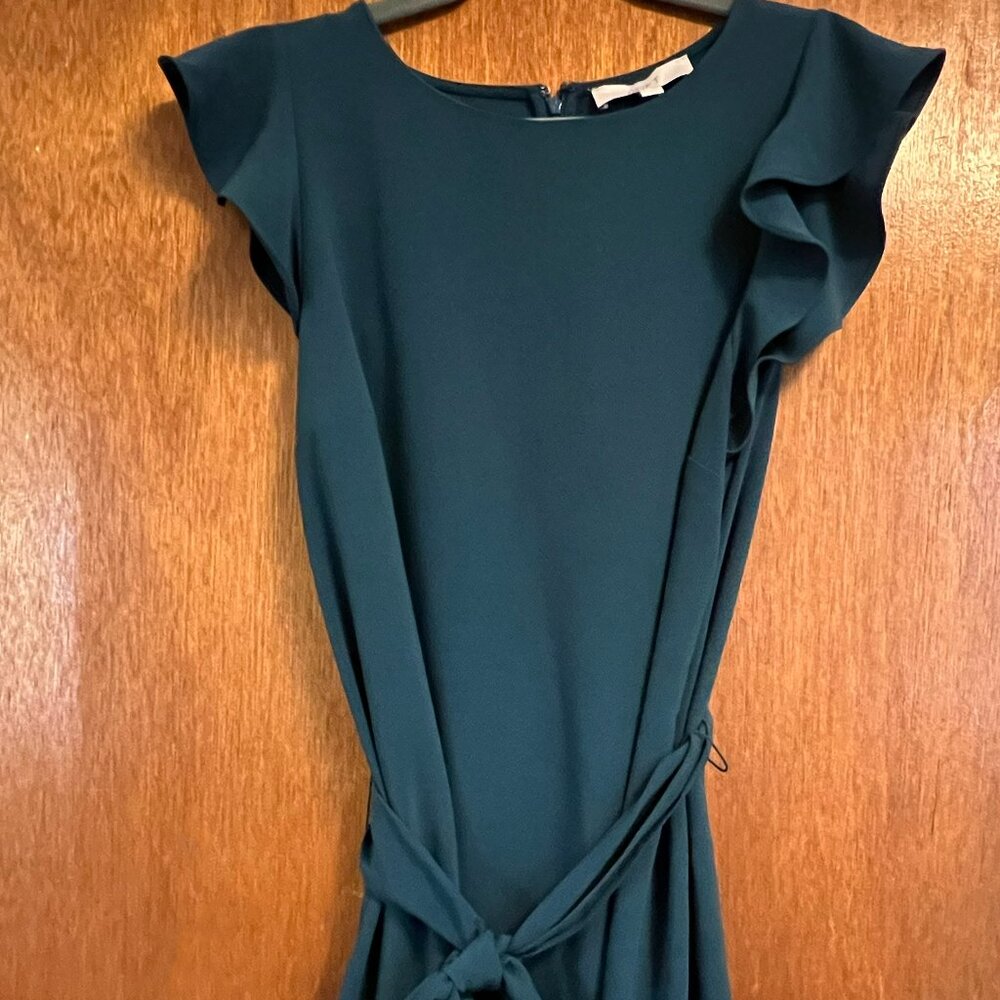 Loft Dark teal flutter sleeve dress with tie waist Size 16